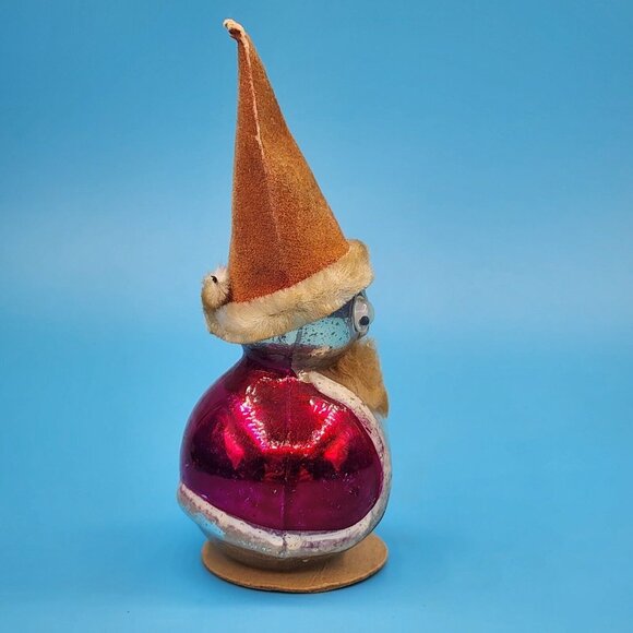 Santa Mercury Glass Ornament Googly Eyes Japan Flocked Hat Chenille v1 Antique - Picture 5 of 8